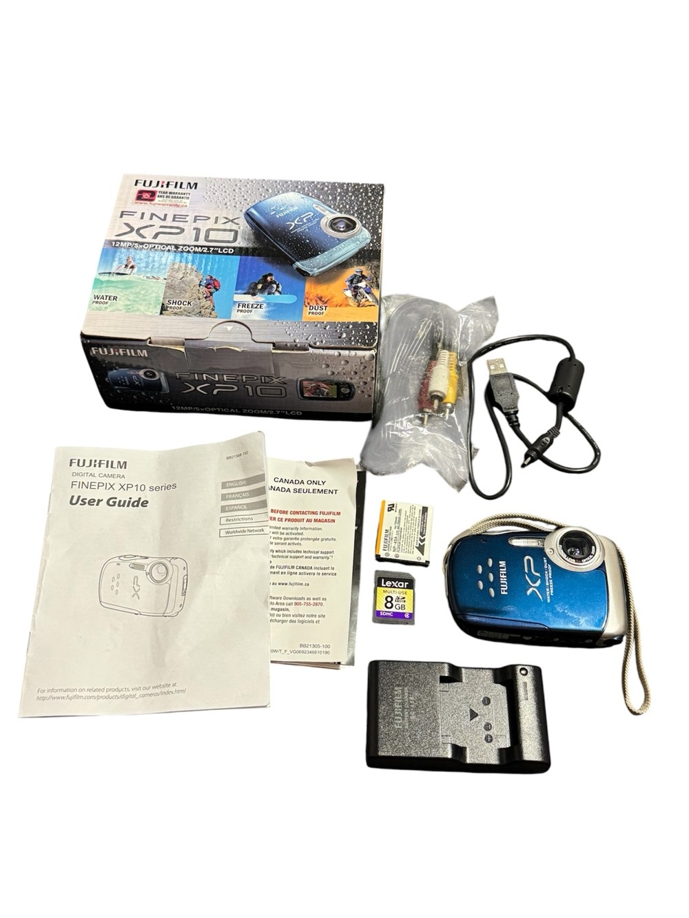 Fujifilm FinePix XP10 Digital Camera Blue Silver Waterproof Shockproof 5X Zoom